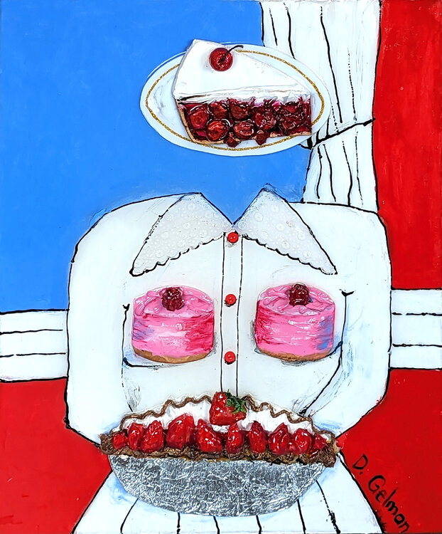 “Pies in the Sky” Contemporary Colorful Mixed Media Food Collage Diane Gelman