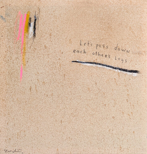 “Let's Piss Down Each Other's Legs” Contemporary Black & Tan Text Painting di Tra' Slaughter, Pittura in vendita su Singulart