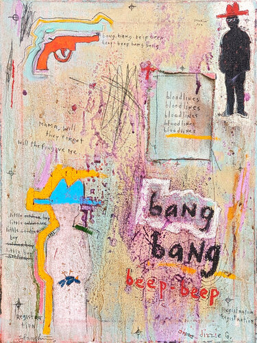 “Bang Bang, Beep Beep” Abstract Contemporary Figurative Cowboy Painting di Tra' Slaughter, Pittura in vendita su Singulart