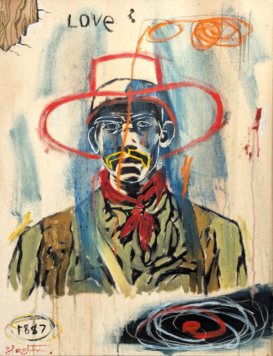 “Nat Love- 1887” Contemporary Abstract Figurative Cowboy and Writer Painting di Tra' Slaughter, Pittura in vendita su Singulart