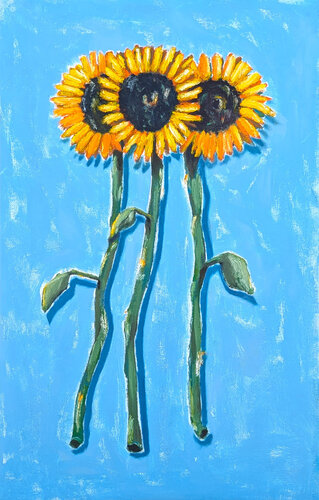 “Giants of the Garden” Contemporary Abstract Realistic Sunflower Painting di Tra' Slaughter, Pittura in vendita su Singulart