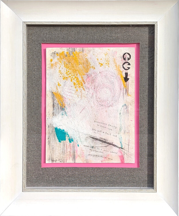 “Fast Car” Abstract Contemporary Pink, Yellow, and Teal Text Painting Tra' Slaughter
