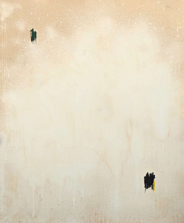 “A Light in the Dark Forest” Contemporary Neutral Tone Abstract Painting Tra' Slaughter
