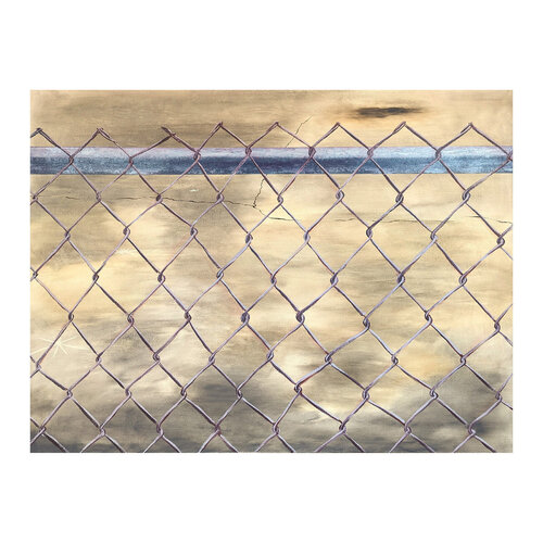 "Heights" Contemporary Neutral Toned Realistic Close Up of Chain Link Fence de Tommy Taylor, Pintura a la venta en Singulart