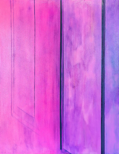 "Neighbor" Contemporary Pink & Purple Toned Close Up Painting of a Door di Tommy Taylor, Pittura in vendita su Singulart