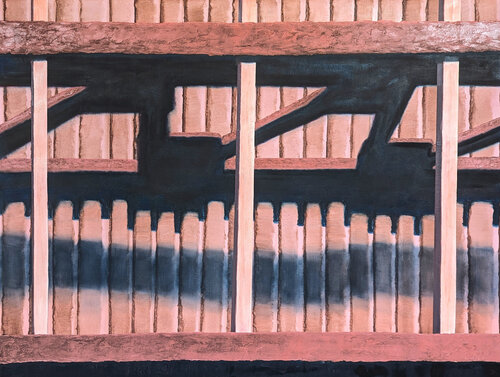 "In Concert" Contemporary Neutral Toned Realistic Close Up of Wooden Fence van Tommy Taylor, Schilderij te koop op Singulart