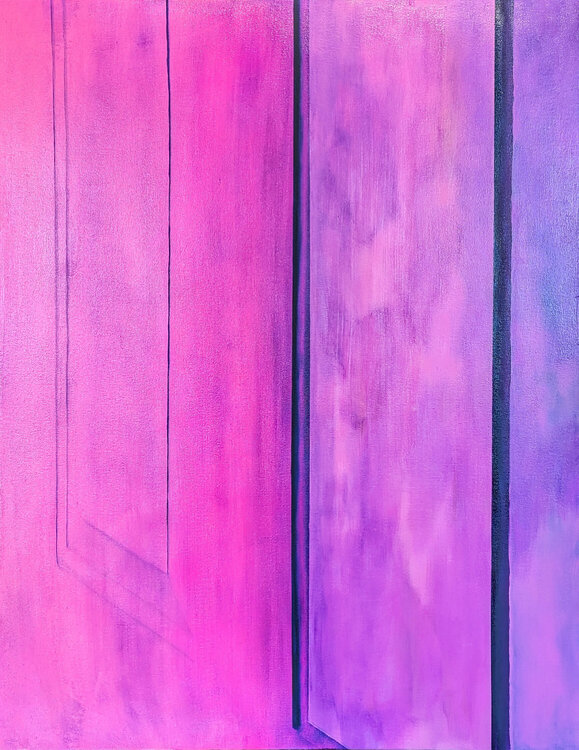 "Neighbor" Contemporary Pink & Purple Toned Close Up Painting of a Door Tommy Taylor