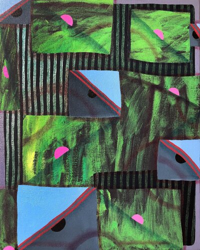 “Untitled (CVS143)” Contemporary Green, Blue, & Pink Geometric Abstract Painting par Max Manning, Peinture en vente sur Singulart