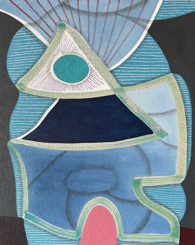 “Untitled (CVS271)” Contemporary Blue, Teal, & Pink Geometric Abstract Painting par Max Manning, Peinture en vente sur Singulart