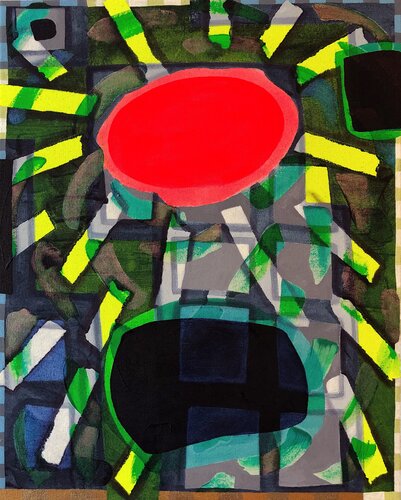 “Untitled (CVS175)” Contemporary Pink, Green, & Teal Geometric Abstract Painting par Max Manning, Peinture en vente sur Singulart