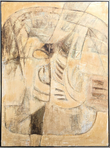 Modern Expressive Geometric Abstract Tan and Cream Painting van Juan Sanchez Juarez, Schilderij te koop op Singulart