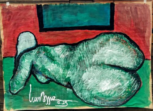 Anna sul gomito - verde de Luca Tassone, Pintura a la venta en Singulart