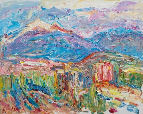 "Mountains in the morning. Bishkek" van Oleksandr Khrapachov, Schilderij te koop op Singulart