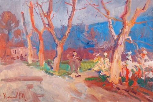 "Against the backdrop of mountains" by Oleksandr Khrapachov, Painting for Sale on Singulart