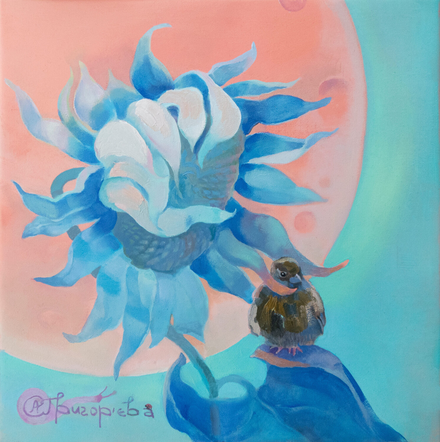 "Pink Moon" Anastasiia Grygorieva Origineel schilderij te koop