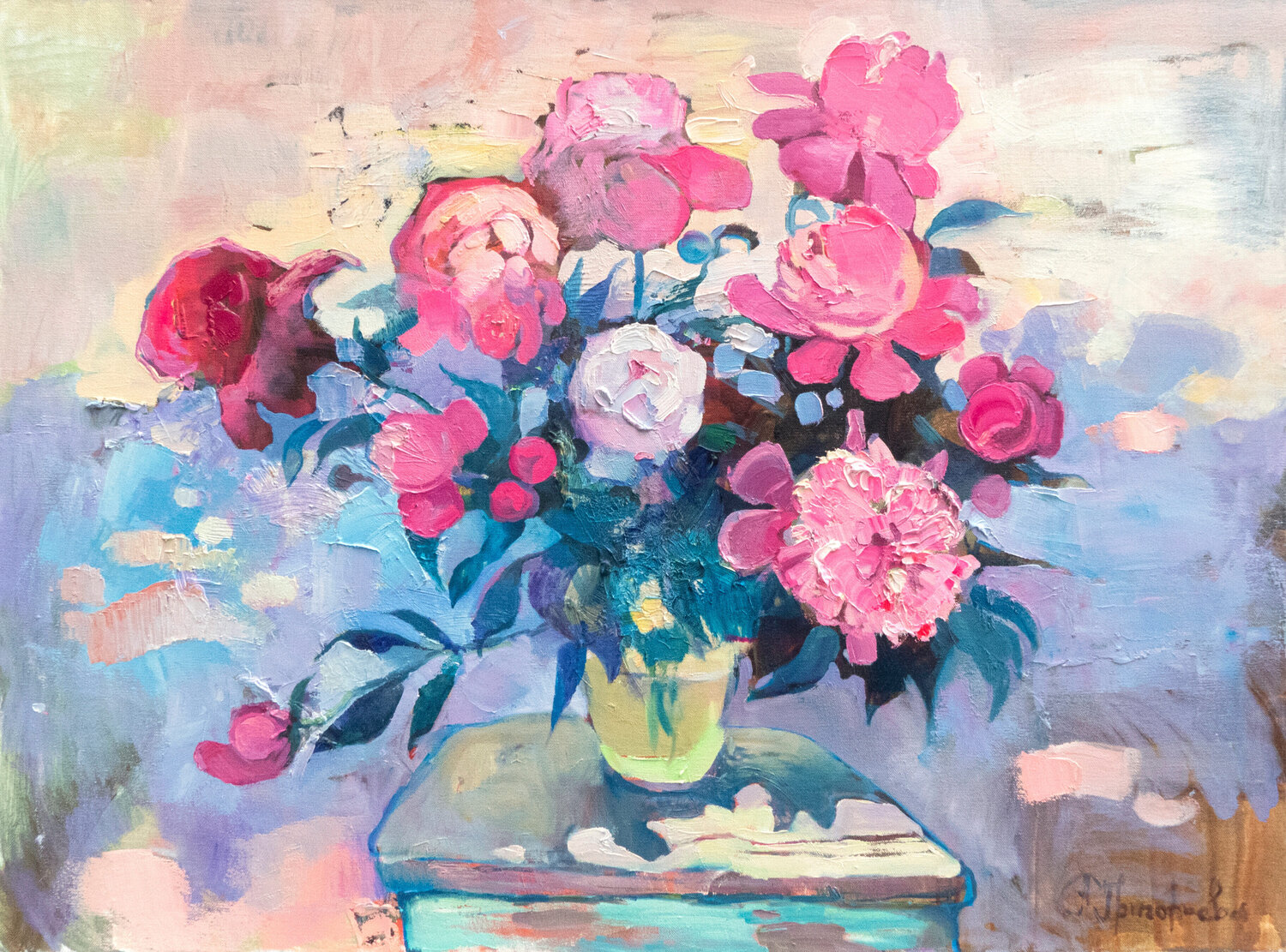 "Peonies in the garden" Anastasiia Grygorieva Dipinto originale in vendita