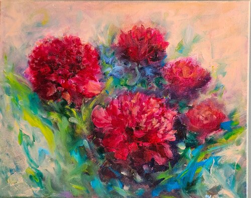 "Burgundy Peonies" de Alexandra Laskina, Pintura a la venta en Singulart