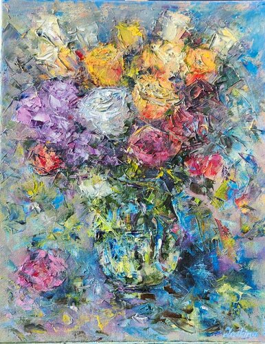 "Mosaic of Color: A Bouquet of Roses" de Alexandra Laskina, Pintura a la venta en Singulart