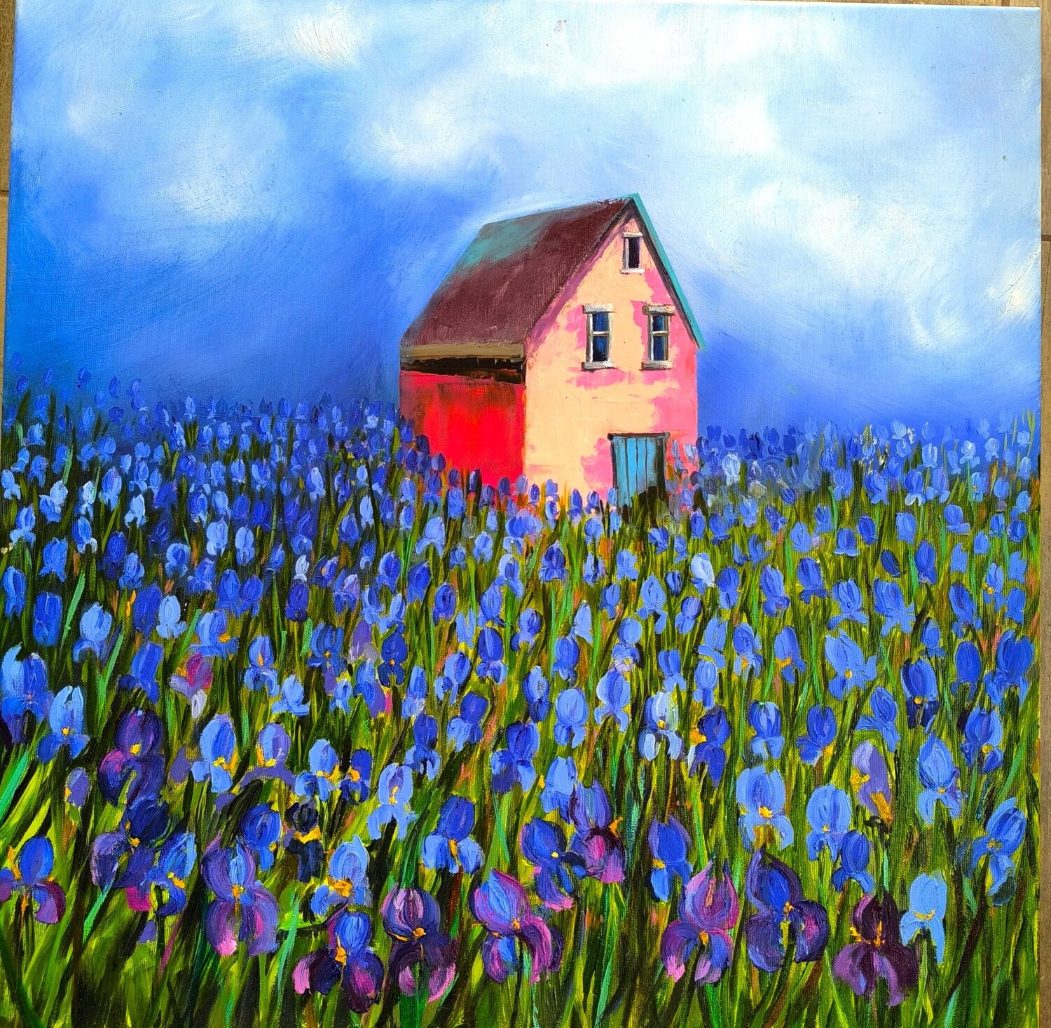 "My grandma's blue garden" Elina Bilous Originalgemälde zu verkaufen