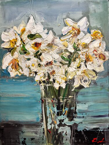 "Daffodils in a vase" by Roman Dub, Painting for Sale on Singulart