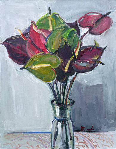 "A bouquet of anthuriums" di Roman Dub, Pittura in vendita su Singulart