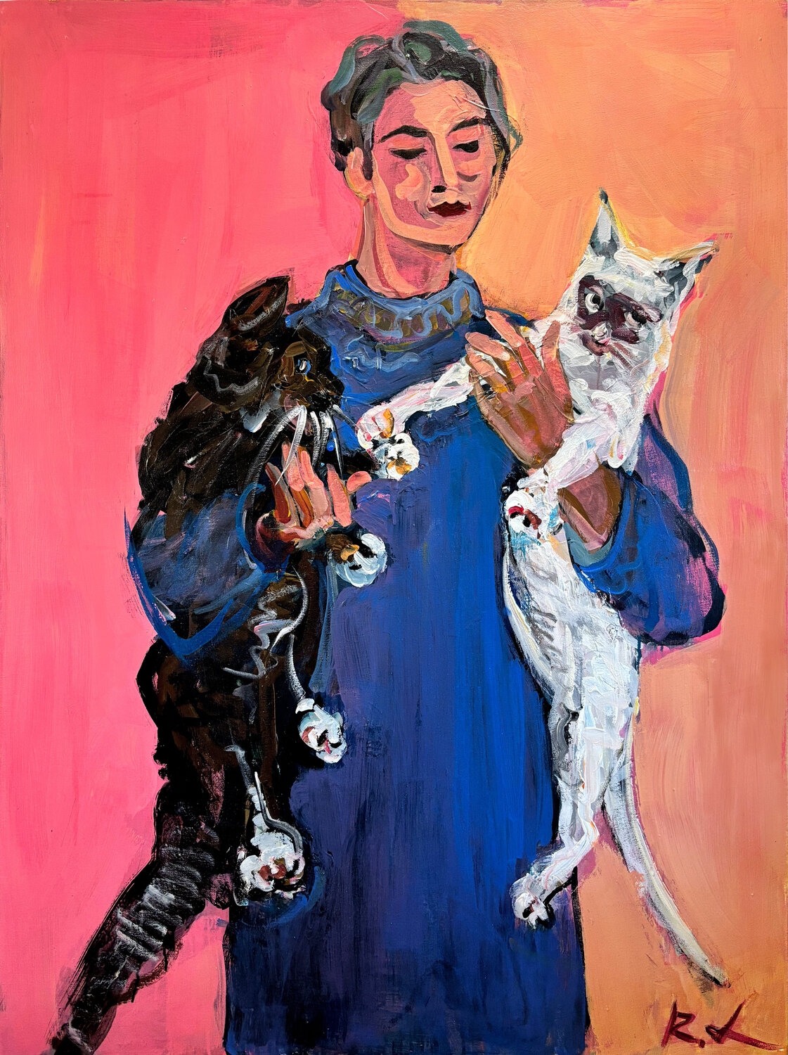 "A cat's cuddle" Roman Dub Origineel schilderij te koop