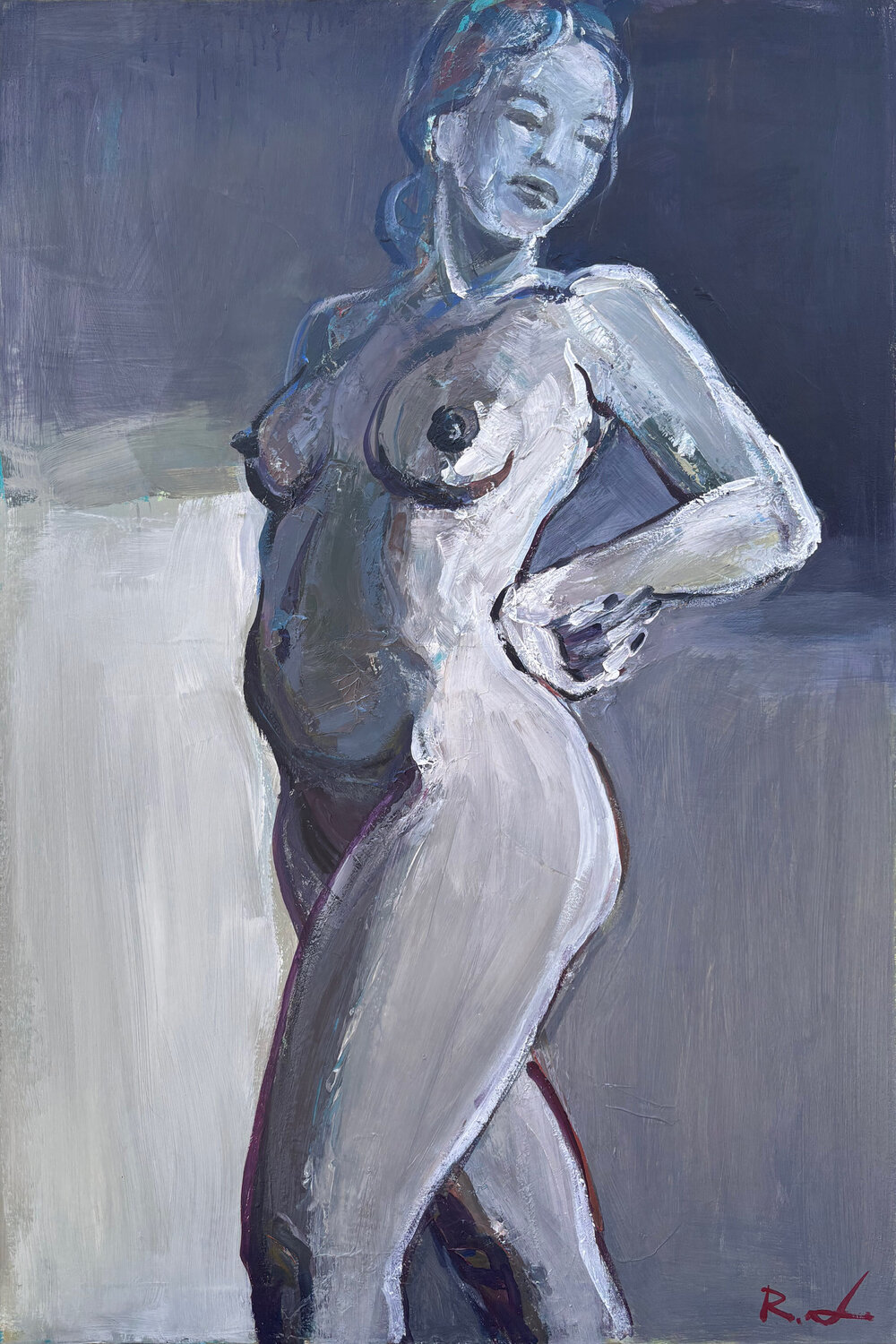 "Nude in shades of grey" Roman Dub Origineel schilderij te koop