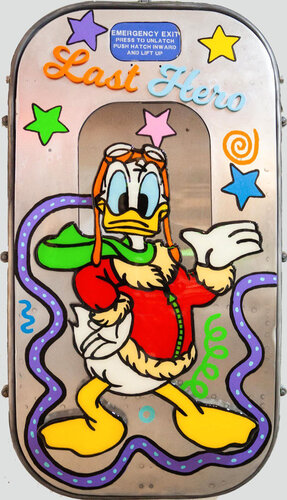 Donald Duck, LAST HERO, popart, Flugzeug Notausgang by michael pfannschmidt, Painting for Sale on Singulart