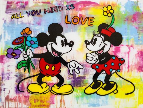 Minnie and Mickey Mouse , ALL YOU NEED IS LOVE, Popart, Resinart by michael pfannschmidt, Painting for Sale on Singulart