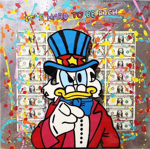 Dagobert Duck, IT'S HARD TO BE RICH, Popart, Streetart de michael pfannschmidt, Pintura a la venta en Singulart