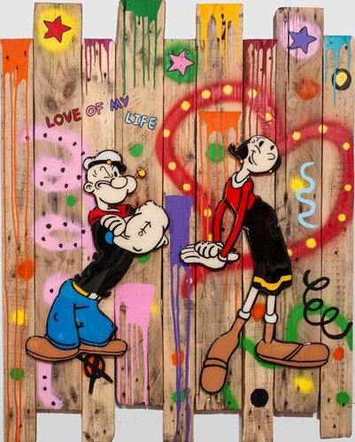 Popeye, LOVE OF MY LIFE, Popart, Streetart, Wandskulptur by michael pfannschmidt, Painting for Sale on Singulart