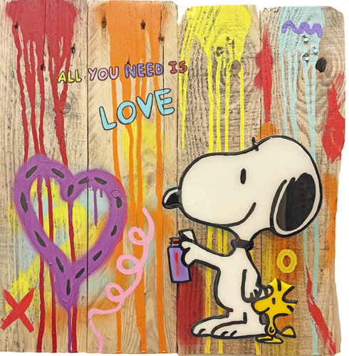 Snoopy ALL YOU NEED IS LOVE by michael pfannschmidt, Painting for Sale on Singulart