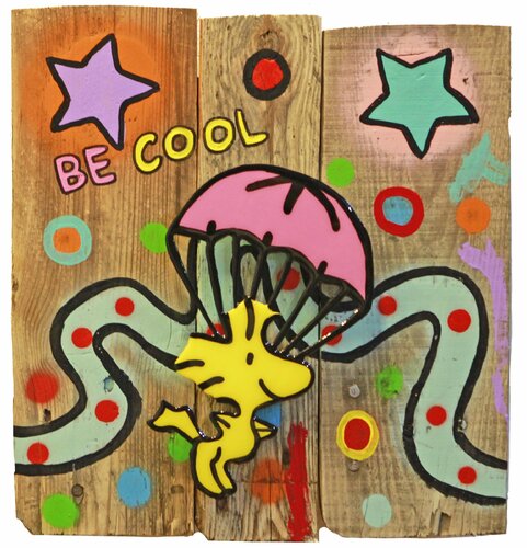 Woodstock BE COOL  Popart, Streetart Wandskulptur by michael pfannschmidt, Painting for Sale on Singulart