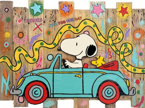 Snoopy, HEROES JUST FOR ONE DAY by michael pfannschmidt, Painting for Sale on Singulart