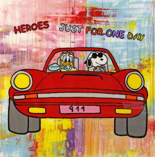 Snoopy, Donald Duck "HEROES JUST FOR ONE DAY Popart, Resinart de michael pfannschmidt, Pintura a la venta en Singulart