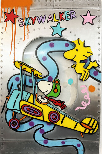 Snoopy, Woodstock, SKYWALKER, Flugzeug Fenster by michael pfannschmidt, Painting for Sale on Singulart