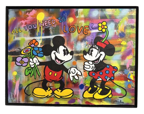 Minnie and Mickey Mouse , ALL YOU NEED IS LOVE, Popart by michael pfannschmidt, Painting for Sale on Singulart