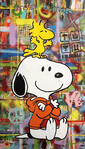 Snoopy,BETTER TOGETHER, Popart, Streetart, Abstractart, Acrylicpainting, Resinart van michael pfannschmidt, Schilderij te koop op Singulart