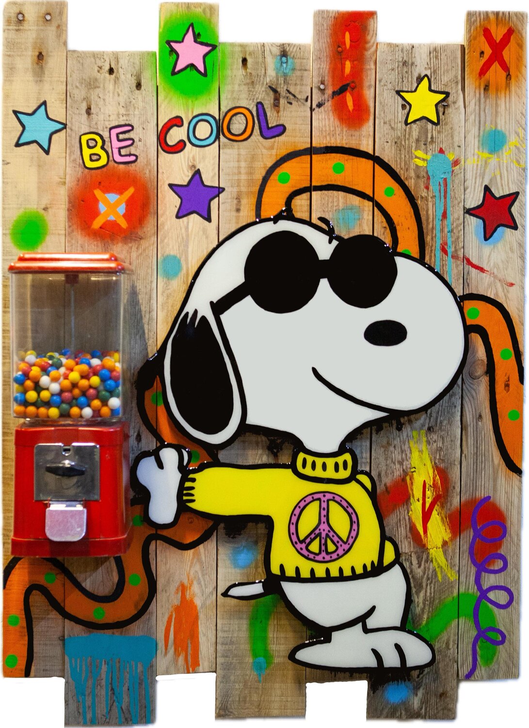 Snoopy BE COOL  Popart, Streetart Wandskulptur michael pfannschmidt Originalgemälde zu verkaufen
