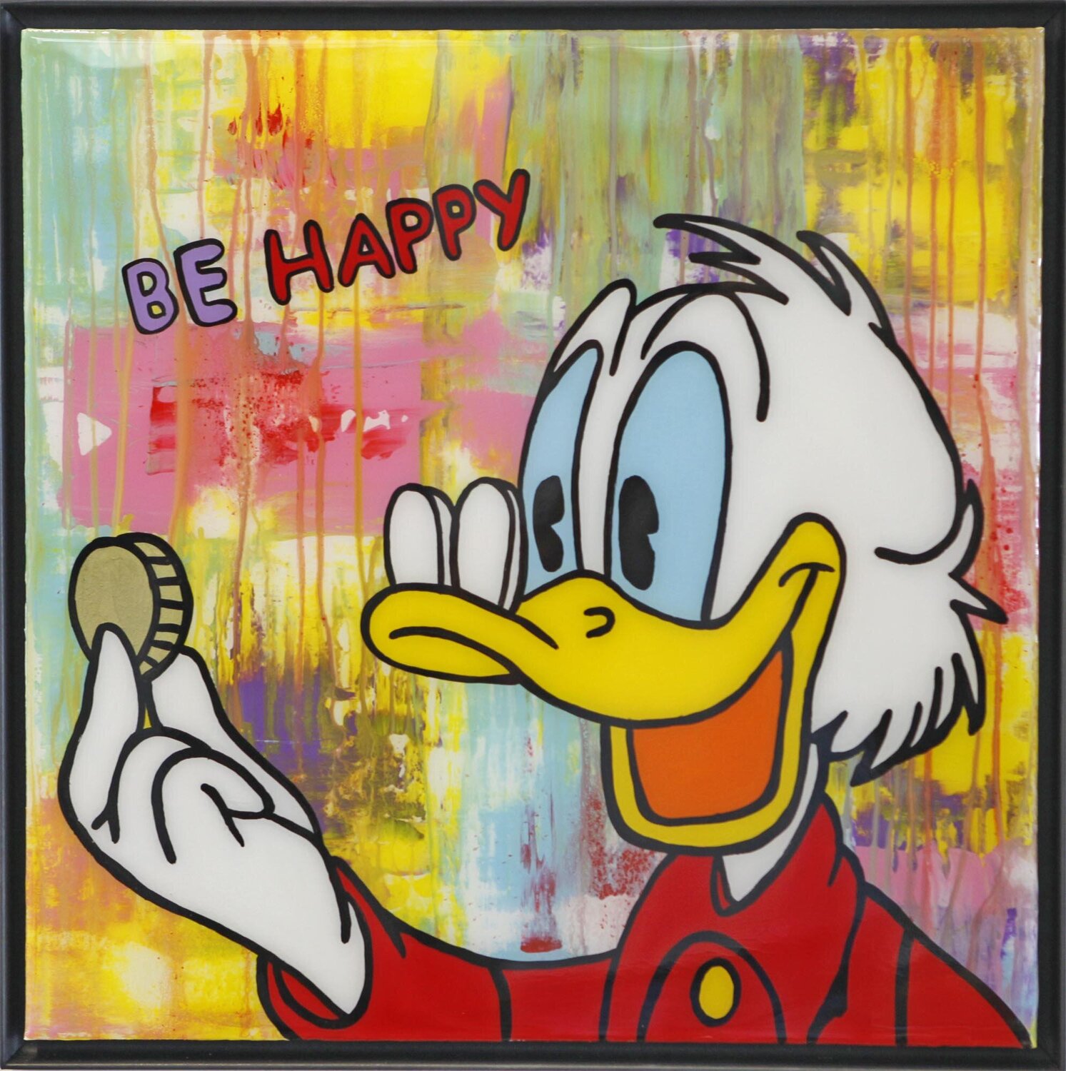 Dagobert Duck, BE HAPPY, Popart, Resinart michael pfannschmidt Originalgemälde zu verkaufen