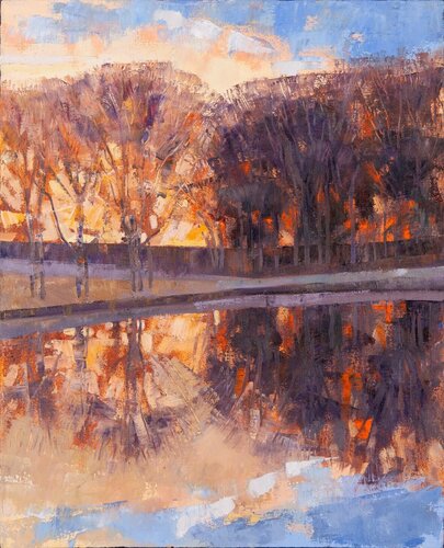 Pond at Sunrise van Nora Othic, Schilderij te koop op Singulart