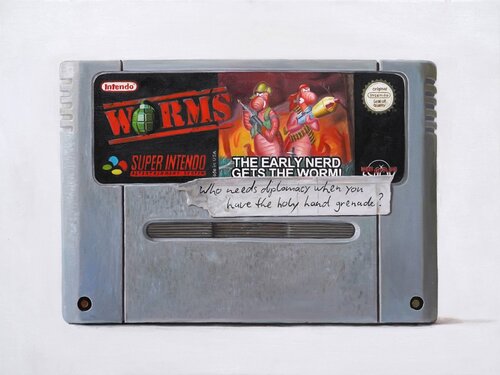 Worms - Holy Handgrenade par Arlo Sinclair, Peinture en vente sur Singulart