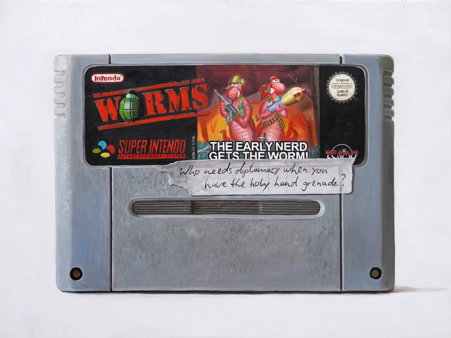 Worms - Holy Handgrenade Arlo Sinclair Originalgemälde zu verkaufen