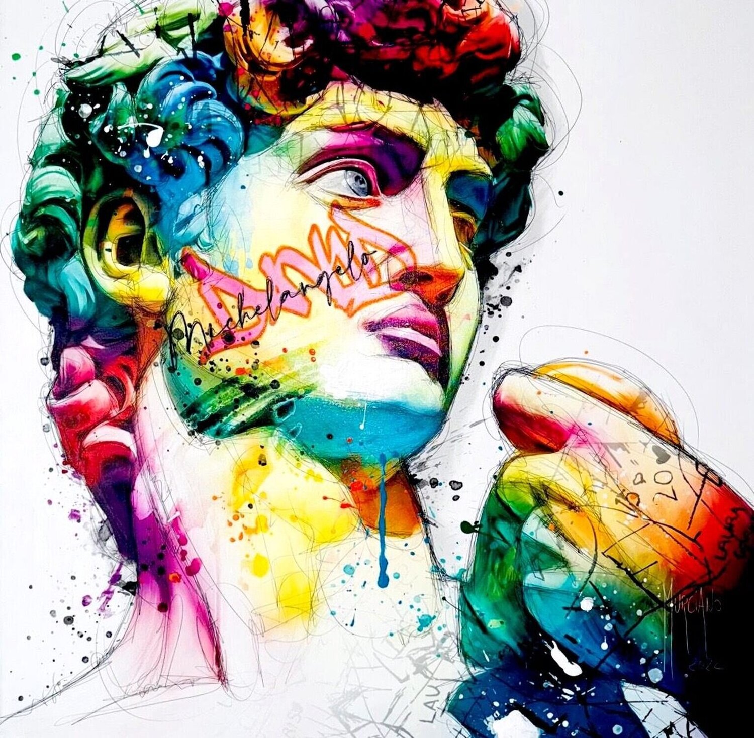 Michelangelo’s David in color Patrice Murciano Dipinto originale in vendita
