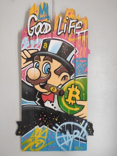 Mr Mariopoly & Bitcoin van Daru, Schilderij te koop op Singulart