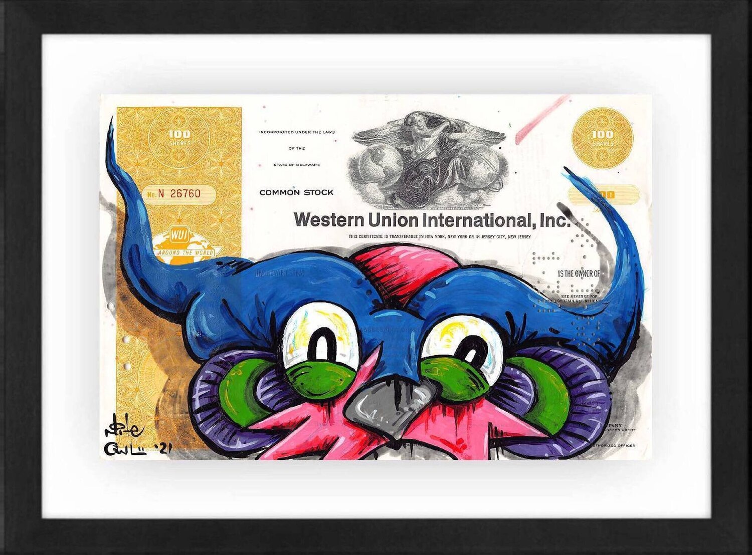 Blue WU Owl Nite Owl Dipinto originale in vendita