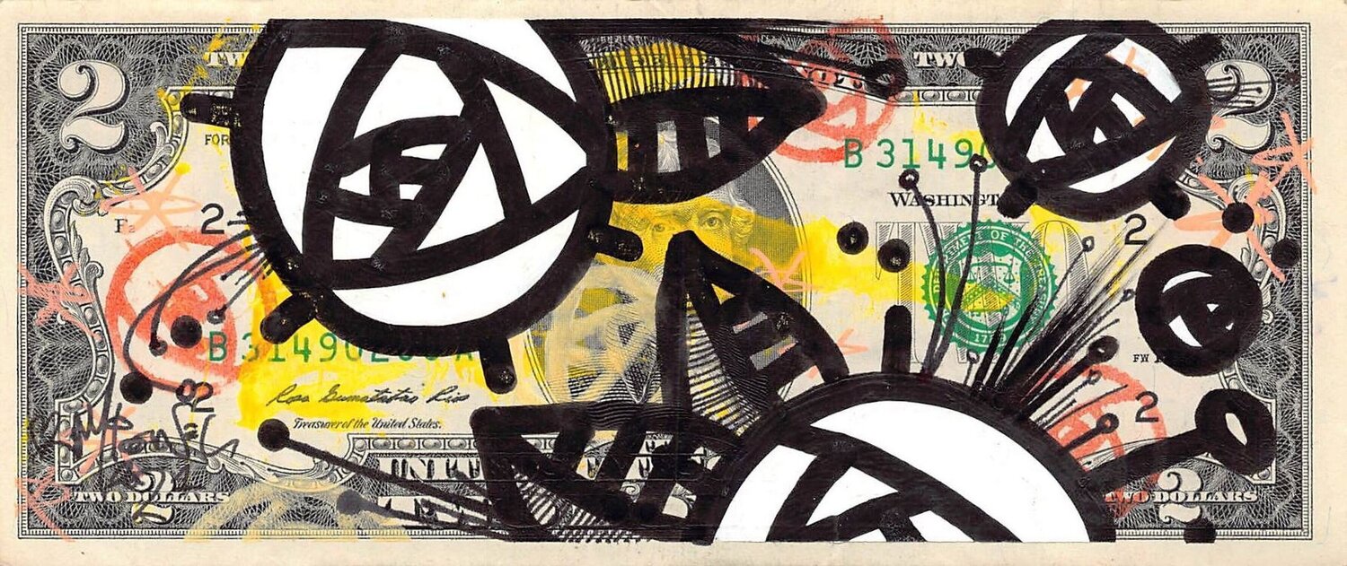 White Roses on dollars Micowel Dipinto originale in vendita