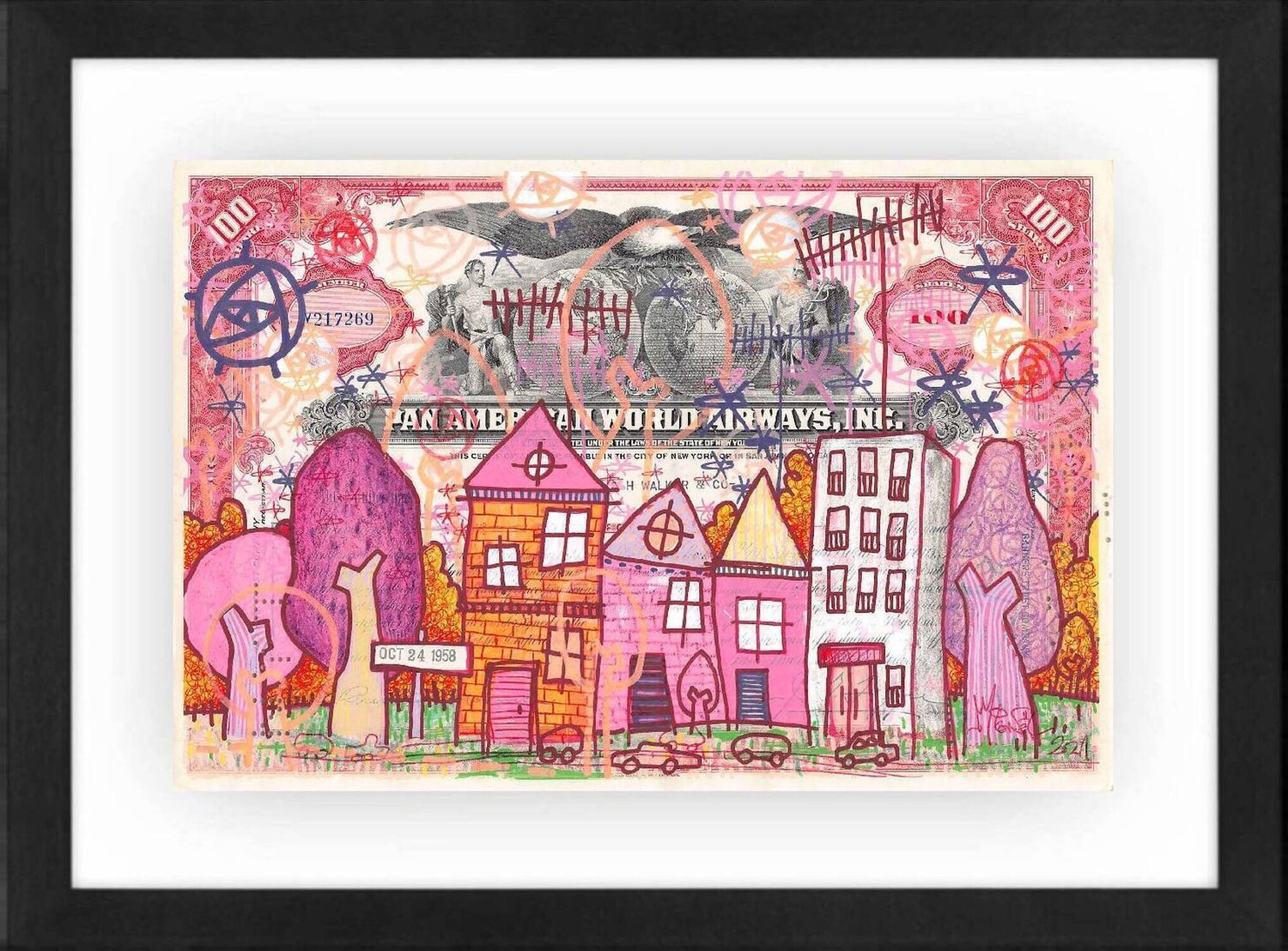 Pink City Micowel Dipinto originale in vendita