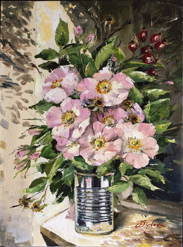WILD ROSES IN THE TIN van Tetiana Tiplova, Schilderij te koop op Singulart