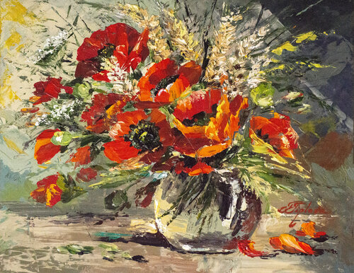 POPPIES AND WHEAT van Tetiana Tiplova, Schilderij te koop op Singulart
